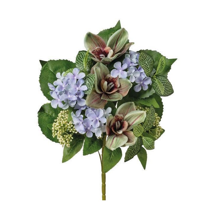 MAZZO FRONTALE ORCHIDEE ORTENSIE H45 VERDE